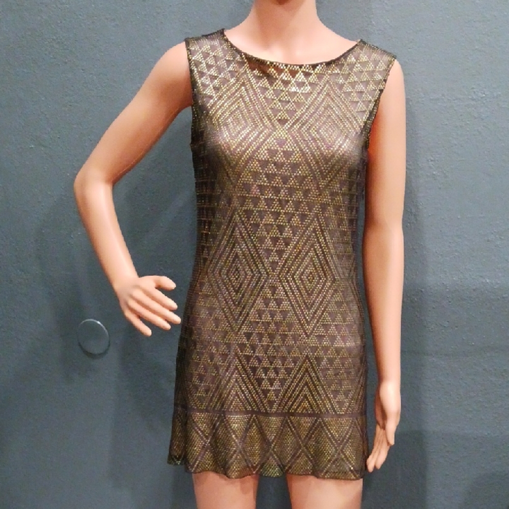 Michael Kors Elegant Gold and Black Geometric Mini Dress